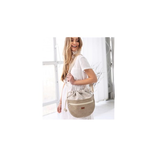 Torebka listonoszka "CROSSERKA", taupe z plecionką Mebags średnia me&BAGS