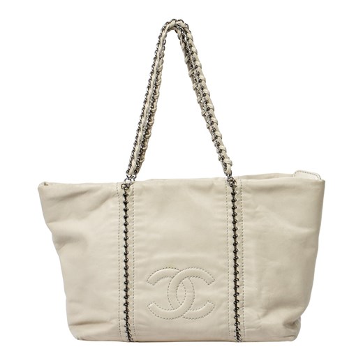 Shopper bag Chanel beżowa skórzana duża na ramię 