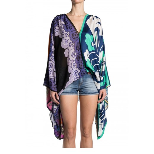 Kimono style V-neck silk blouse in striking mix of foulard prints. replay pomaranczowy kimono