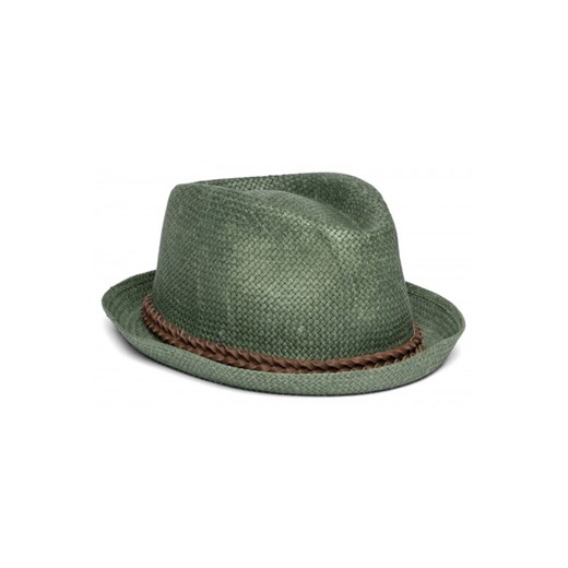 Woven straw fedora with leather hatband. replay zielony skórzane