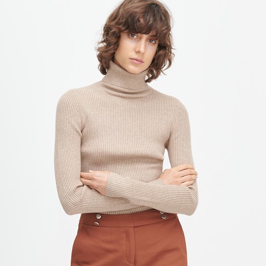 Reserved - Sweter z prążkonej dzianiny - Beżowy Reserved M wyprzedaż Reserved