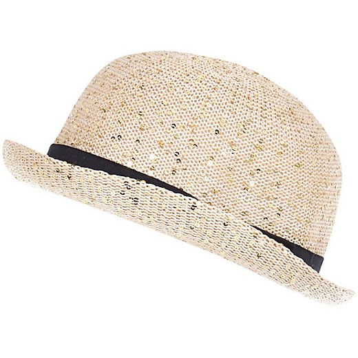 Beige sequined soft bowler hat river-island bezowy 