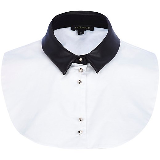 White leather-look collar shirt bib river-island czarny skórzane