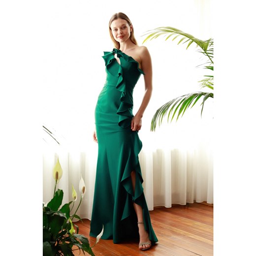 Trendyol Emerald Green Frill Detailed Evening Dress & Graduation Dress Trendyol 34 Factcool