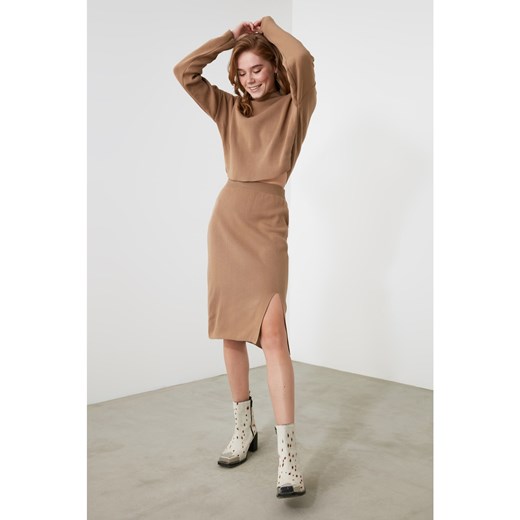Trendyol Camel Sweater Skirt Knitwear Bottom-Top Suit Trendyol M Factcool