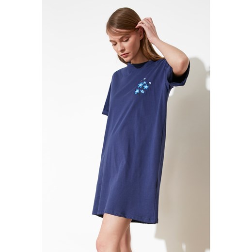 Trendyol Navy Blue Embroidered Knitted T-shirt Dress Trendyol XS Factcool