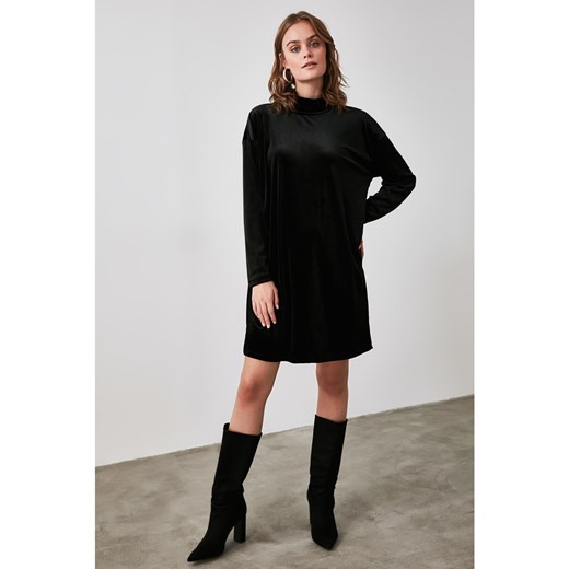 Trendyol Black Velvet Mini Knitted Dress Trendyol S Factcool