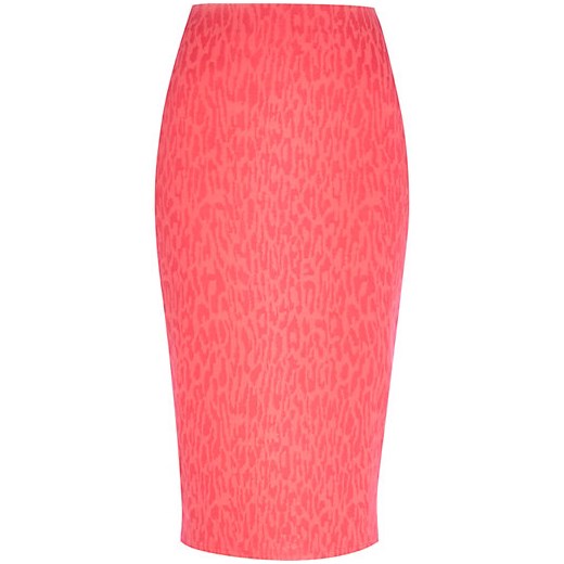 Bright pink animal jacquard tube skirt river-island pomaranczowy spódnica