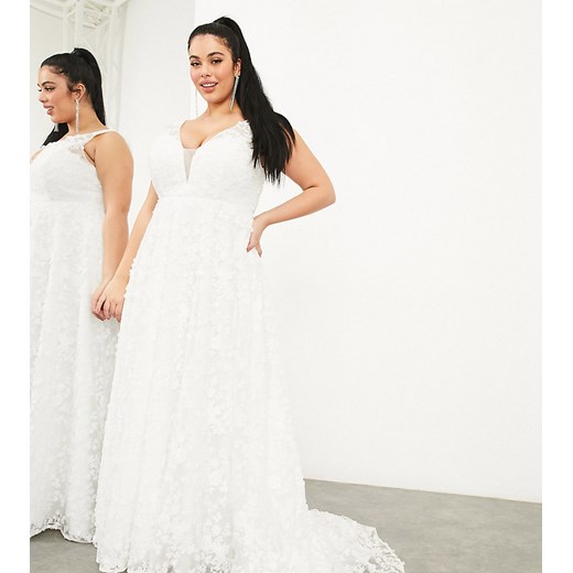 ASOS EDITION Curve – Florence – Haftowana suknia ślubna bez rękawów z głębokim dekoltem-Biały 52 Asos Poland