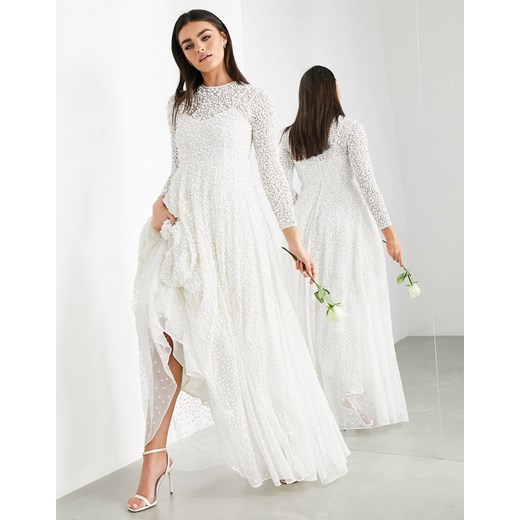 ASOS EDITION – Dominique – Zdobiona suknia ślubna z rozkloszowaną spódnicą-Biały 34 Asos Poland