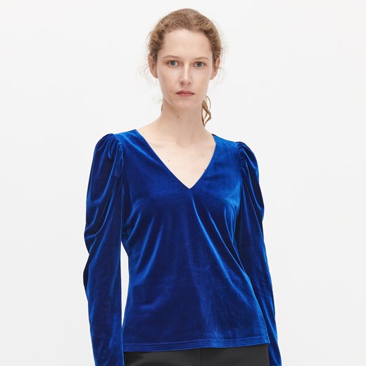 Reserved - Welurowa bluzka z dekoltem - Niebieski Reserved 36 Reserved promocja