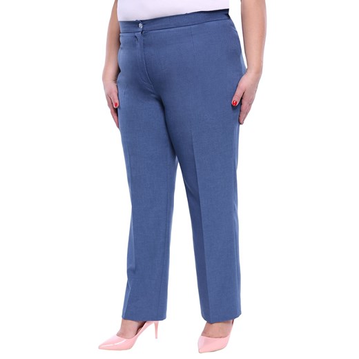 Lniane spodnie w kant w niebieskim kolorze 52 Modne Duże Rozmiary