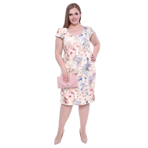 Ołówkowa sukienka pastelowy wzór 44 okazyjna cena Modne Duże Rozmiary