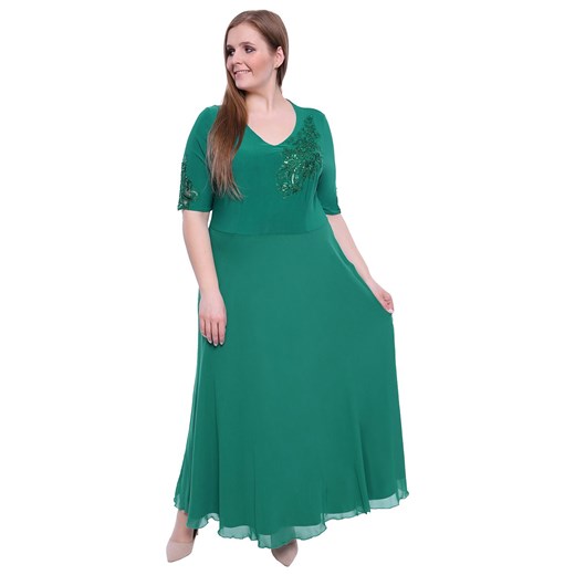 Długa suknia w kolorze morskiej zieleni 54 okazja Modne Duże Rozmiary