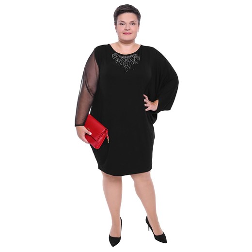 Czarna sukienka z imitacją błyszczącej kolii 64 wyprzedaż Modne Duże Rozmiary
