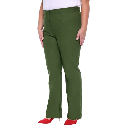 Dłuższe proste spodnie w kolorze oliwki 62 Modne Duże Rozmiary