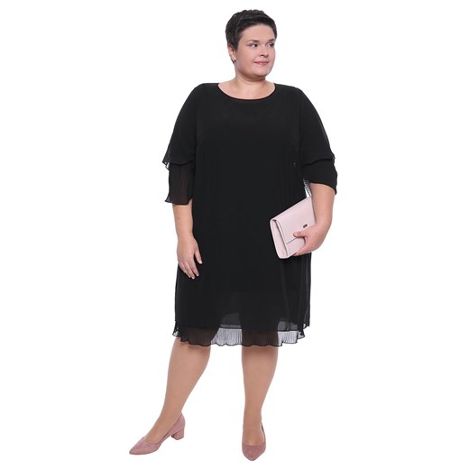 Czarna sukienka z plisowanymi wstawkami 58 okazyjna cena Modne Duże Rozmiary