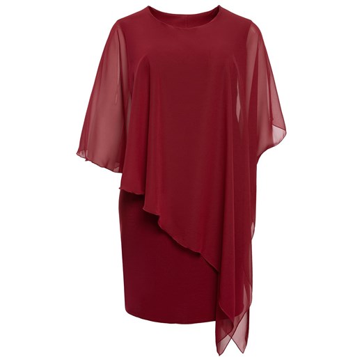 Bordowa asymetryczna sukienka z szyfonem 60 Modne Duże Rozmiary