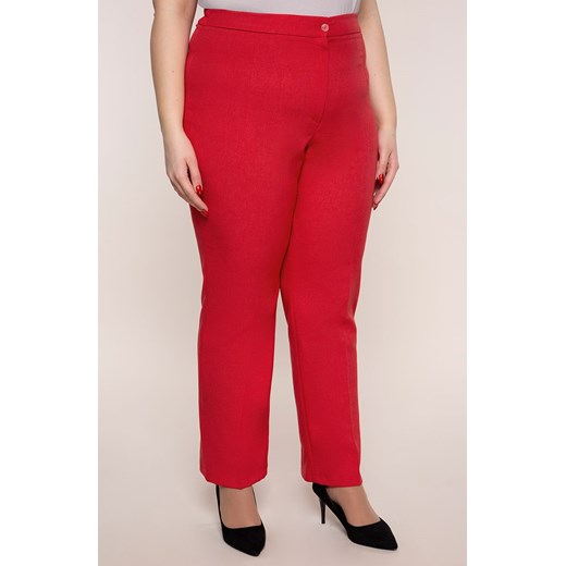 Lniane proste spodnie w kant czerwień 54 Modne Duże Rozmiary