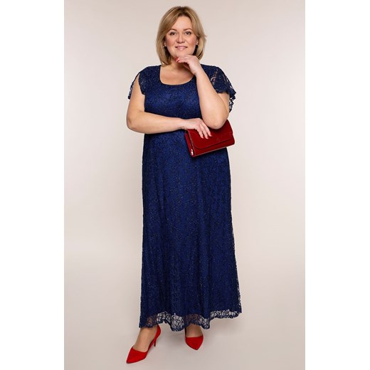 Długa sukienka w kolorze pruskiego błękitu 58 Modne Duże Rozmiary