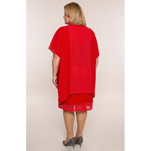 Czerwona szyfonowa sukienka z koronką 56 Modne Duże Rozmiary