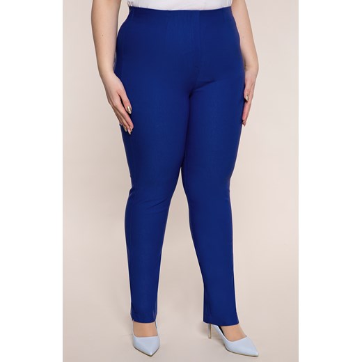 Dłuższe proste spodnie w kolorze chabru 64 Modne Duże Rozmiary
