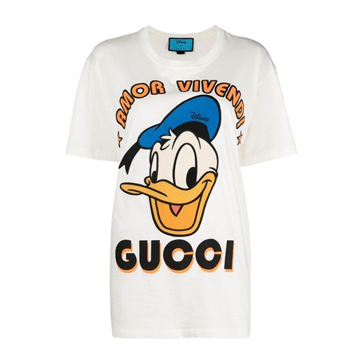 Bluzka damska Gucci biała z okrągłym dekoltem z bawełny z krótkim rękawem wiosenna