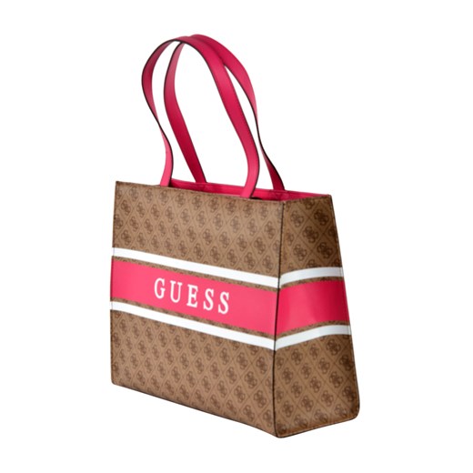 Shopper bag Guess duża na ramię z nadrukiem bez dodatków 