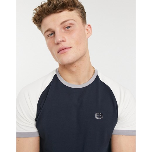 Burton Menswear – Granatowo-kremowy T-shirt raglanowy o kroju podkreślającym sylwetkę-Granatowy Burton Menswear S Asos Poland