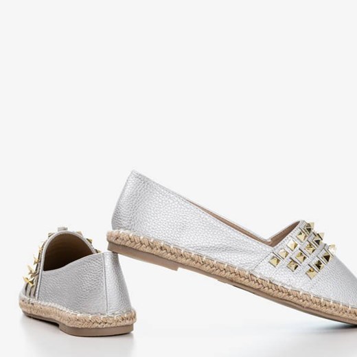 Srebrne damskie espadryle z ćwiekami Anchu - Obuwie Royalfashion.pl 38 royalfashion.pl