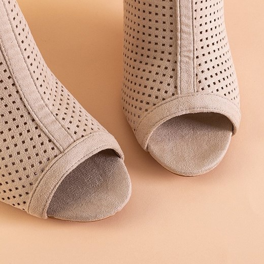 Beżowe damskie ażurowe sandały na słupku Zira - Obuwie Royalfashion.pl 39 royalfashion.pl