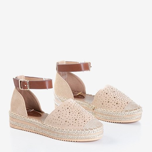 Beżowe ażurowe damskie espadryle na platformie Hemmi- Obuwie Royalfashion.pl 38 royalfashion.pl