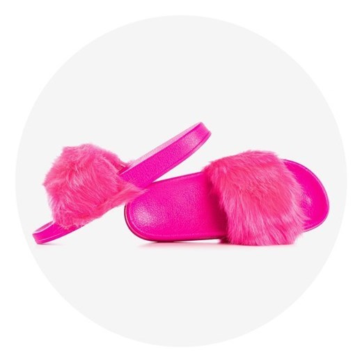 Neonowe różowe klapki z futerkiem Millie- Obuwie Royalfashion.pl 38 royalfashion.pl