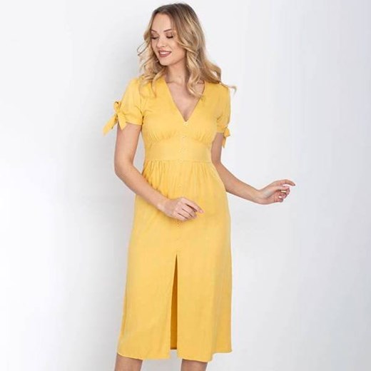 Żółta sukienka midi z guziczkami - Odzież Royalfashion.pl M royalfashion.pl