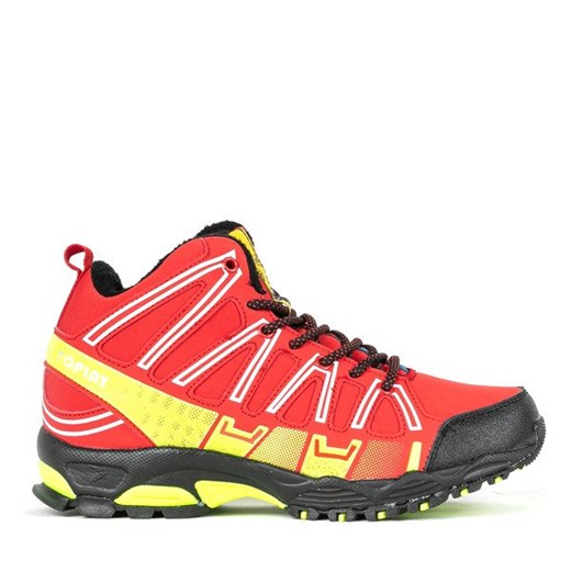 Czerwone sportowe damskie buty trekkingowe z neonową żółtą wstawką Everest - Obuwie Royalfashion.pl 37 royalfashion.pl