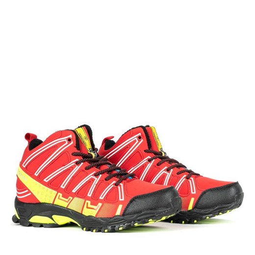 Czerwone sportowe damskie buty trekkingowe z neonową żółtą wstawką Everest - Obuwie Royalfashion.pl 39 royalfashion.pl