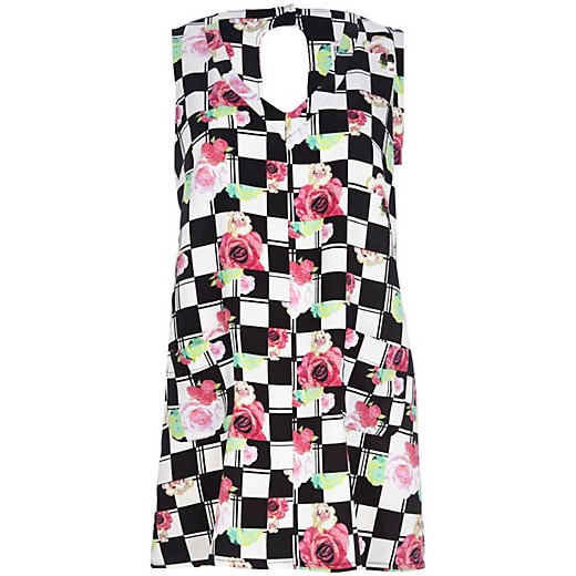 White Chelsea Girl floral check shift dress river-island brazowy kwiatowy