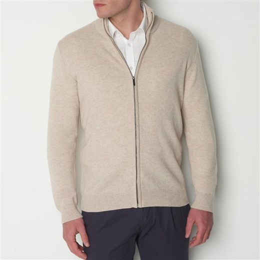 Sweter na zamek, wełna jagnięca 100% la-redoute-pl bezowy dzianina