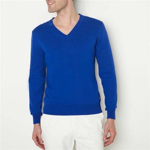 Sweter z dekoltem w kształcie litery V la-redoute-pl niebieski bawełniane