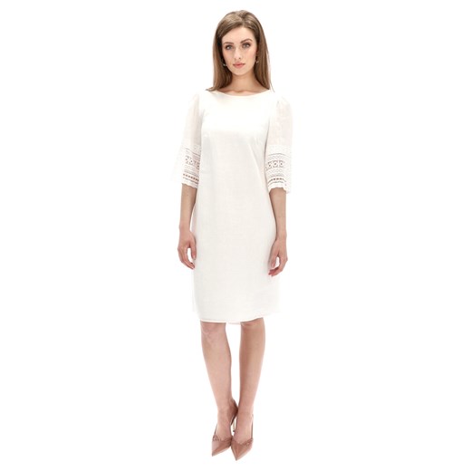 Biała lniana sukienka z koronkowymi rękawami L`AF ALISA 44 Eye For Fashion