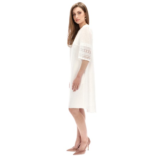 Biała lniana sukienka z koronkowymi rękawami L`AF ALISA 36 Eye For Fashion