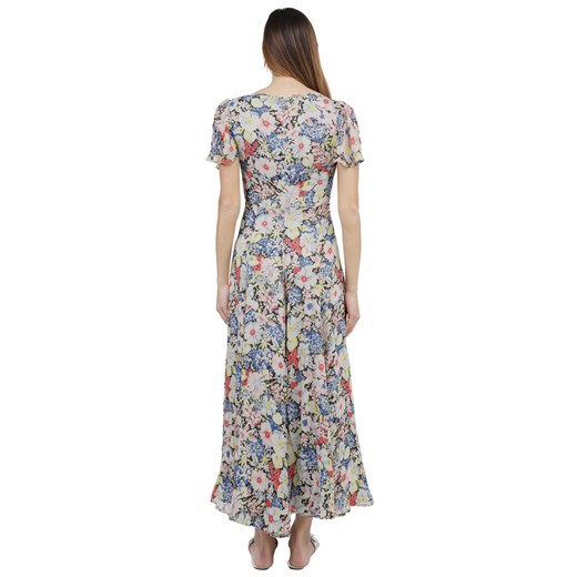 Sukienka Polo Ralph Lauren maxi w kwiaty z krótkimi rękawami w serek 