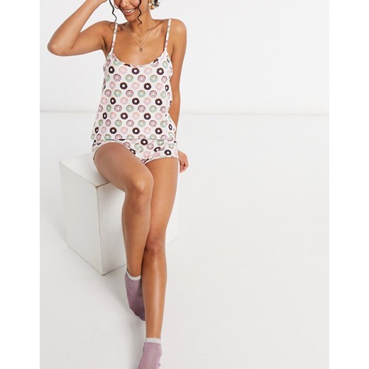 Adolescent Clothing – Piżama z t-shirtem na ramiączkach i szortami ze wzorem w pączki-Różowy Adolescent Clothing S Asos Poland okazyjna cena