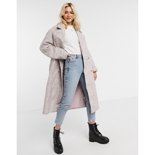 ASOS DESIGN – Liliowy płaszcz oversize ze wzorem w jodełkę-Fioletowy 32 Asos Poland