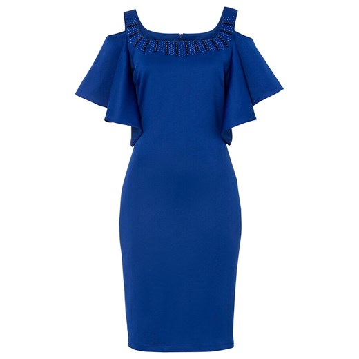 Sukienka Bonprix mini niebieska z dekoltem karo na urodziny elegancka 