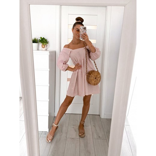 Sukienka haft CARINA Pudrowy różowy S/M Tmc Moda S/M MILAGRO STORE