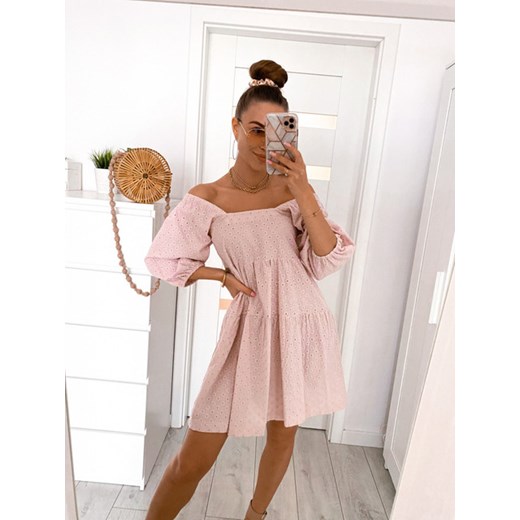 Sukienka haft CARINA Pudrowy różowy S/M Tmc Moda S/M MILAGRO STORE