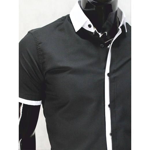 Czarna koszula z krótkim rękawem typu slim fit koszule24-eu szary elegancki