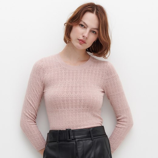 Reserved - Sweter z ozdobnym splotem - Różowy Reserved S Reserved promocyjna cena