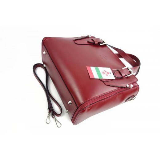 Włoska torebka skórzana, kuferek mieści A4 ,Vera Pelle ,Bordowy  V884R Kemer Bagażownia.pl promocja